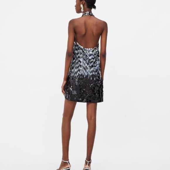 NWT Zara Knit Ombre Sequin Halter Dress size M - Picture 9 of 14